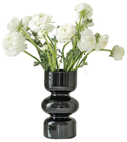 KOOMUAO Blumenvase Glas,Kreative Blumenvase Bubble Vasen Deko, Moderne Glasvasen Klein Hydroponic Tulpenvase,Kleine Vasen für Tischdeko,Glasvase für Haus/Büro/Hochzeit/Party (Schwarz)