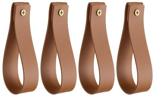 QUARKZMAN 4 Stück Leder-Vorhangstangenhalter 1 x 4,7 Zoll Wandhalterungsgurte Vorhangstangenhalter Hakenhalter mit Schrauben für Wand Badezimmer Küche Schlafzimmer, Gelbbraun.