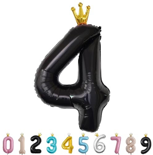 Luftballon Zahl 4 Schwarz, 101cm Riesen Zahlenballon Nummer 0 1 2 3 4 5 6 7 8 9 10 16 18 21 30 40 50 60 70 80 90 100, 40 Groß Folienballons für Hochzeit Jubiläum, Geburtstagsballons Party Dekoration