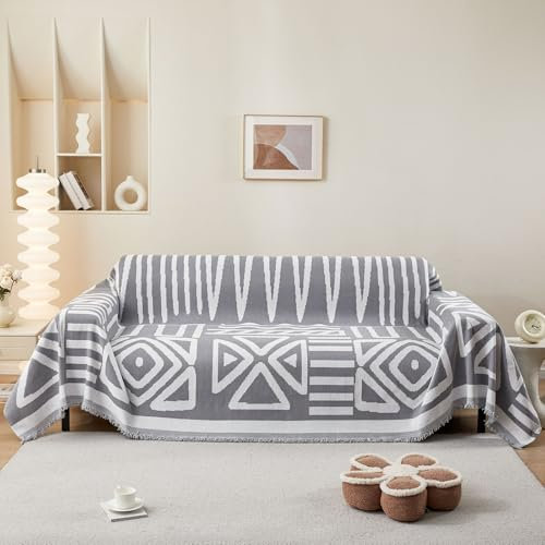 SHANNA Sofa Überwurfdecke 1/2/3/4 Sitzer, Chenille AB Seiten Ganzjährig Nutzbar Sofabezug L Form U Ecksofa Große Sofa Überzug, Vielseitige Sofaüberwurf Couch Überzug Sofa Cover Futonbezug mit Quaste