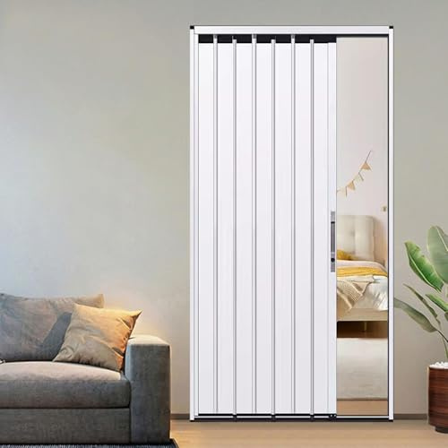 Porta a Soffietto da Interno Porte Pieghevoli Insonorizzate per Camera da Letto, Porta Divisoria in Alluminio Bianco a Soffietto, Porta Divisoria per Scale/ingresso/armadio/privacy con Serratura(85x20