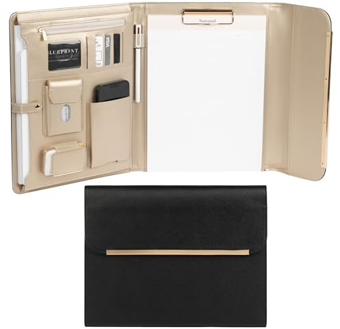 Blu Monaco Portfolio-Ordner aus veganem Leder, professionelles Padfolio mit Magnetverschluss und goldfarbenem Rand, Business-Organizer-Etui für Damen