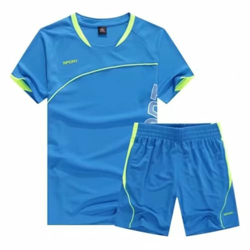 Cozozn Fußball Trikots Sport Set Shorts und T-Shirt-Set Jungen Fussball Trikot Trainingsanzug Kinder Fußballtrikots, 8-9 Jahre, Hell Blau(Etikett: 24)