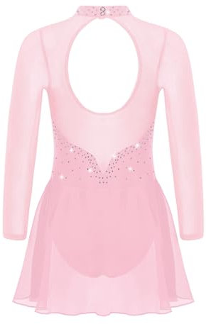 iiniim Vestito da Ballerina Bambina Tuta da Ginnastica Artistica Pattinaggio Artistico Maniche Lunghe Body Leotard Abito da Ballo Dancewear Rosa 5-6 Anni