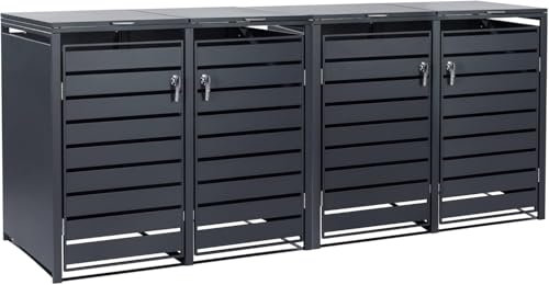 EDELFELD - Wetterfeste Mülltonnenbox für 3 Tonnen [bis 240L] - Abschließbare Mülltonnenverkleidung aus massivem Stahl - 3er Mülltonnenbox mit Soft Close - Inkl. Magnete zur Müllbox Beschriftung