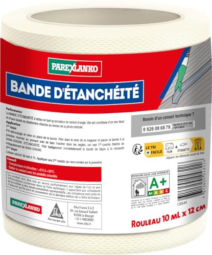 PAREXLANKO - Bande d’étanchéité - Blanc - Pour pontage des angles et des micro-fissures - Étanche - Idéal pour entourage de douche ou baignoire - 10m