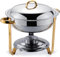 AFLEPCBRQ Chafing Dish Buffet Sets, Round Buffet Chafer, Stainless Steel Full Size, 3.5 Litre Food Warmer with Gold Accents with Water Pan, Lid, Frame and Fuel Holder, 1