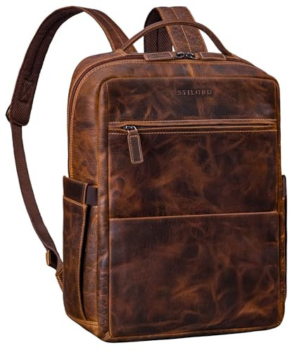 STILORD 'Nordico' Premium Business-Rucksack Herren Groß Leder mit Laptop-Fach 16 Zoll - Lederrucksack für Arbeit, Büro, Uni, Reise, Freizeit - Vintage Echtleder Rucksack, Farbe:luino - braun