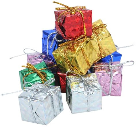 12 PCS Christbaumschmuck Mini, Deko Geschenkpäckchen, Weihnachtsbaumschmuck Anhänger Dekoration, Klein Geschenkpäckchen Ornamente für Weihnachten Dekoration Tannenbaum