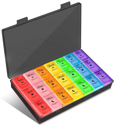 Wöchentlicher Pillendose, Tablettenbox 7 Tage, BPA-freier tragbarer Pillenbox,Medikamentenbox mit großen separaten Fächern für Medikamente, Vitamine, Fischöl, Nahrungsergänzungsmittel usw.