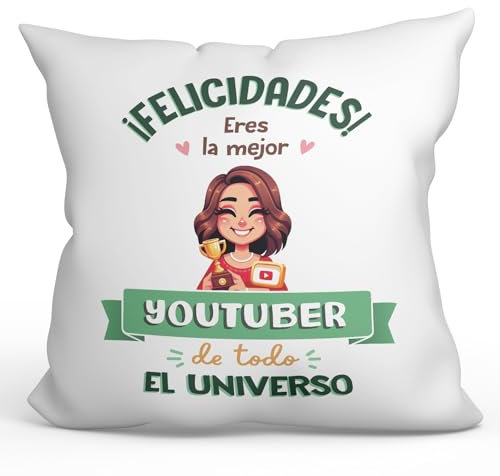 Mugffins Kissen mit Füllung mit Spruch für YOUTUBERIN Frau - Auf Spanisch - Mejor Universo Trofeo - 40 x 40 cm - originelles und lustiges Geschenk Mitarbeiter