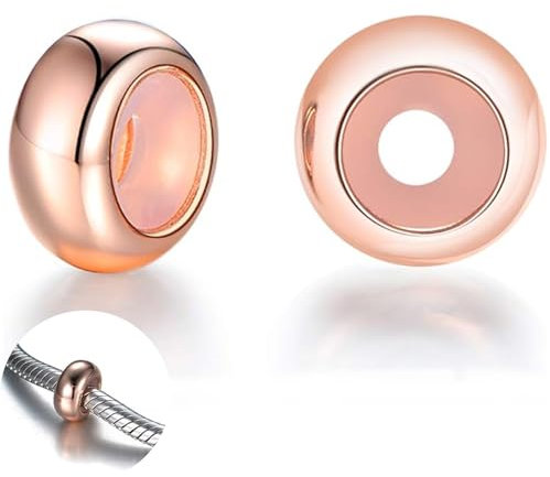 2 Stück Charms Stopper, 925 Sterling Silber für Armband mit Gummi Clip Stopper Charms, Armband Anhänger Spacer, Spacer Bead Charm Stopper für Damen Bead Charms Armbänder Anhänger (Roségold)
