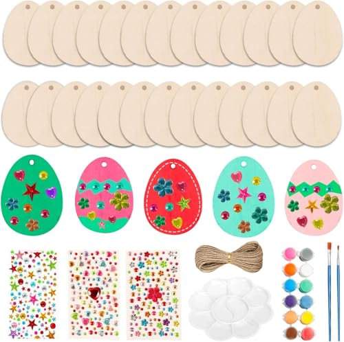 Yi'antai Ostern Eier aus Holz zum Bemalen, 65 Stück DIY OsterEier Deko, OsterEier Kinder Bastelsets, Holz Bastelset Kinder für Bastelzubehör Dekorationen
