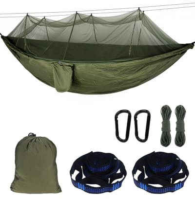 Zumhigh Amaca da campeggio con zanzariera, ultra leggera e resistente, in nylon 210T, da viaggio, con cinghie per alberi, facile da installare, con zanzariera, per esterni, interni, giardino, verde