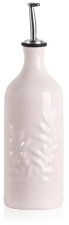 Sweejar Ceramic Olive Oil Dispenser Bottle, 20 Oz Relief Opaque Oil Cruet Protects To Reduce Oxidation, Suitable for Storage Vinegar, Soy Sauce,Liquids,Set of 1 (Rose Pink)