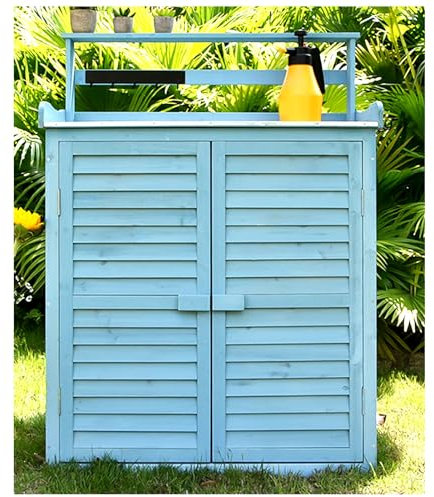 OWOHYG Outdoor Garden Potting Bench Table With 3-Tier Wooden Storage Shed, Perfect For Backyard Tidying And Planting Work, Green