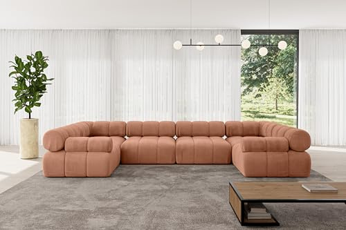 ALTDECOR Modulares Sofa Ecksofa in U-Form Corner modular Sofa Eckcouch Couch Wohnlandschaft Cauchsofa Polstersofa Birno-U2-380x190x70 cm Apricot