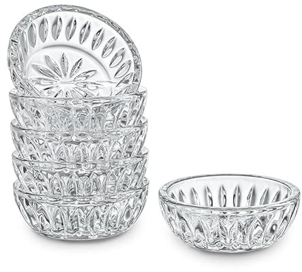 H&D HYALINE & DORA Round Glass Bowl Dishwasher Safe Pinch Bowls for Dipping Spices and Sauce Stackable 50ml Set of 6