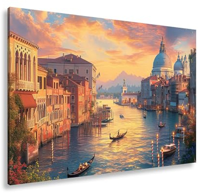 deyoli Leinwandbild Sonnenuntergang über den Kanälen Venedigs voller Leben Format: 120x80cm XXL Kunstdruck Bild auf Keilrahmen/Wandbild/Wohnzimmer Dekoration