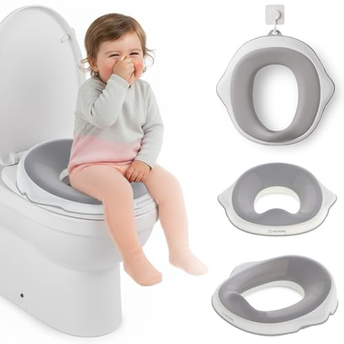 SUN BABY Kinder-Toilettensitz 2-6 Jahre - Weiß-Grau | Rutschfestes Design, ergonomische Form und passend für Standardtoiletten