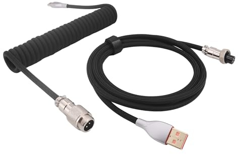 Spiral Tastaturkabel, Coiled Cable USB C Keyboard Cable, USB-A(PC) auf USB-C(Tastatur), Geflochtenes Coiled Kabel für Gaming Tastatur mit GX12 Abnehmbarem Metall Luftfahrtstecker