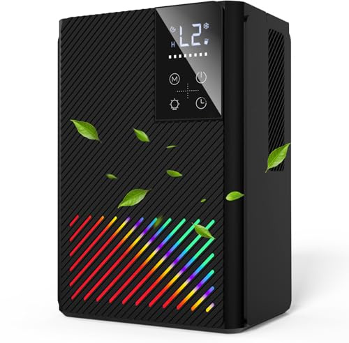 Luftentfeuchter Elektrisch, Ultra Leiser Raumentfeuchter, 2500ml Luftentfeuchter mit LED Display, Timer und Abtauen, 7 Farbiges Licht Dehumidifiers for Home, Ideal für Schlafzimmer Badezimmer