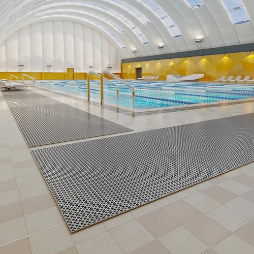 Non-Slip Waterproof Pool Mat 5mm Thick PVC Drainage Rubber Rug for Bathroom Garage Outdoor Pools Commercial Use (90 x 100 cm)