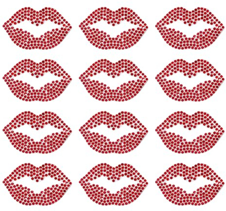 12 Pcs Rhinestone Kiss Lips Iron on Patches Crystal Lip Transfer Stickers Glitter Clothing Applique Bling Clothes Patches Crystal Applique Embellishments Decorative Bag Patch for DIY