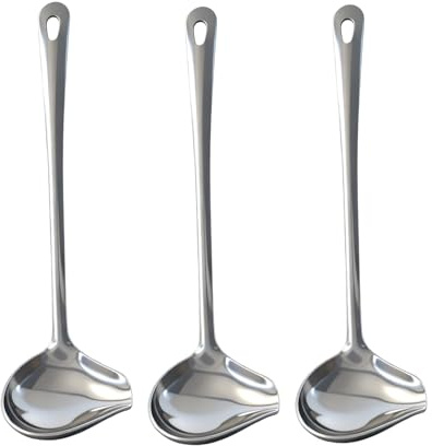 3PCS Cuillères à Sauce en Acier Inoxydable, 29 cm avec Louche Bec Verseur, Cuillère Long Manche pour Sauces, Soupe, Vinaigrette, Argent