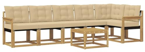 vidaXL Outdoor-Sofagarnitur mit Kissen 7 pcs Weiß und Beige, Garten, modernes Sofa-Set, langlebige Möbel für draußen, stilvolle Lounge, entspannen am Pool