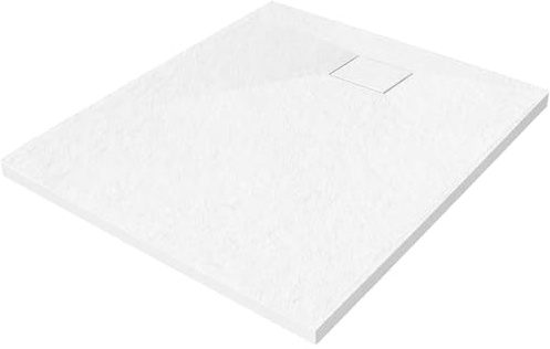 AQUAUNO - Piatto doccia 90 x 90 cm, effetto pietra, ultra piatto da 2,6 cm, in materiale composito SMC, con sifone, scarico 90 mm, pulizia dall'alto, bianco