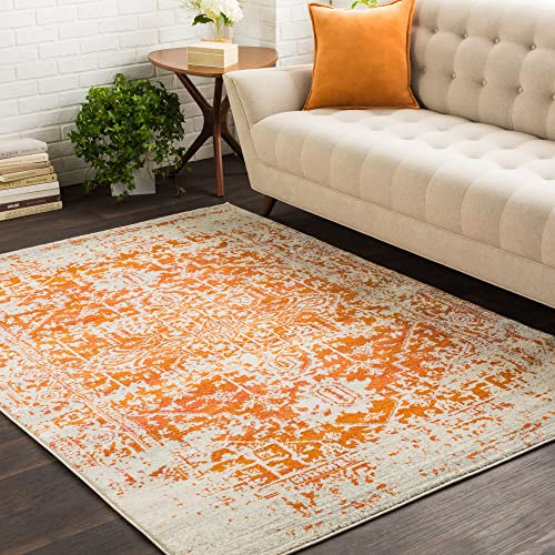 Livabliss Syracusa Vintage Teppich groß - Teppich Wohnzimmer 120x170 cm, Esszimmer, Schlafzimmer - Orientalischer Teppich Boho Style - Carpet Living Room, Bunter Muster, Orange, Beige und Rosa