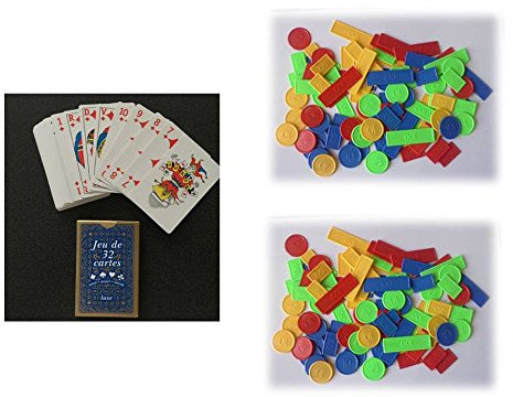 Equilibre et Aventure 1 Jeu de 32 Cartes + 200 jetons : Poker, belote, Piquet, Manille, coinche, Bataille, menteur, soufflette, big up, Jeu des Chevaliers, Maitre du Jeu, biskit, etc