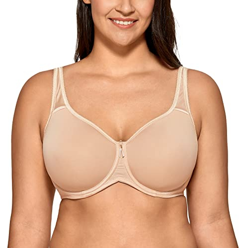 Delimira Women's Support Bra Padded Plus Size Underwired Full Cup T Shirt Seamless Bra Beige 34C