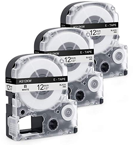 Invoker kompatible Schriftband als Ersatz für Epson SS12KW LC-4WBN4 LC-4WBN9 Etikettenband 12mmx8m,für LabelWorks LW-300 LW-300L LW-400 LW-500 LW-600P LW-700 LW-900P LW-1000P KingJim Tepra Pro(3-Pack)