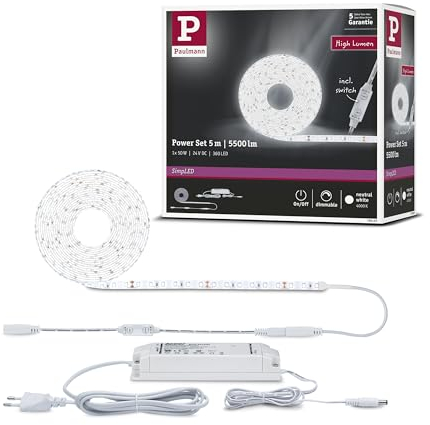 Paulmann 789.60 SimpLED Power Strip Set 5m Neutralweiß 50W beschichtet mit Schnurdimmer 1100lm/m