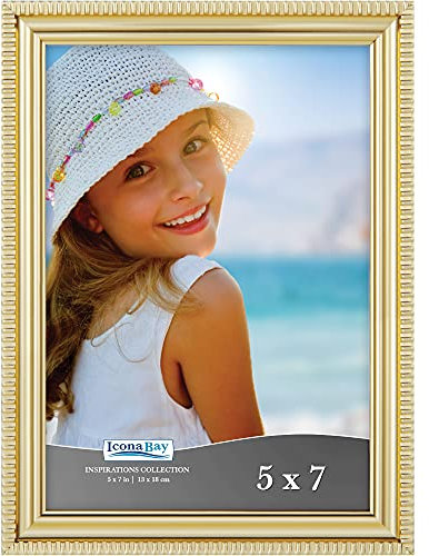 Icona Bay 7x5 Gold Picture Frame Beautifully Detailed Moulding, Contemporary Picture Frame, Wall Mount or Table Top, Inspirations Collection