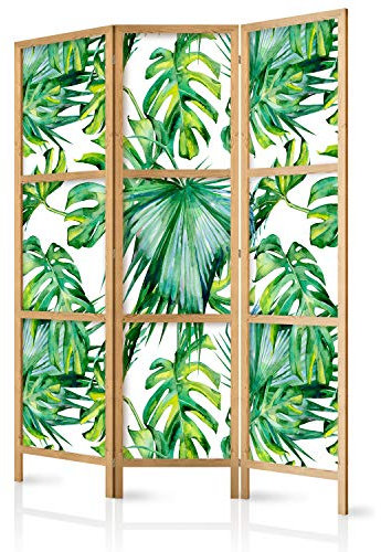 murando - Paravent Innen Raumteiler Holz Tropische Blätter Monstera 135x172 cm 3-teilig Japanische Trennwand Raumtrenner Room Divider Mobiler Sichtschutz Spanische Wand Raum Abtrennung b-B-0295-z-b