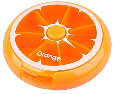 SuperglockT Reise Pillendose 7 Tage süße Tablettendose Pillenbox drehbar Rund Medikament Box Vitamin Aufbewahrungsbox leicht tragbar für Hosentasche Handtasche Reise Camping Wandern (Orange)