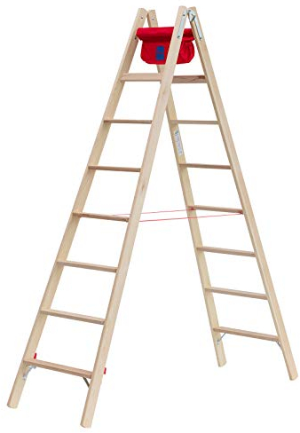 Hymer Holz-Stufenstehleiter 71499, beidseitig begehbar 2x8 Sprossen Arbeitshöhe 3,65 m