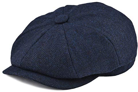 BOTVELA Herren 8-teiliges Wollgemisch Newsboy Flachmütze Fischgrätenmuster in klassischen 5 Farben Gr. X-Large, navy