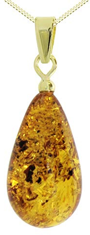 Kette mit Anhänger - Tropfen ca. 17 mm lang - Silber 925/000, vergoldet mit Bernstein