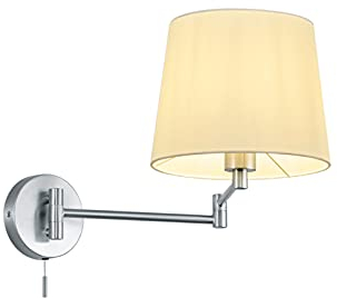 Schwenkbare Wandleuchte Silber mit Schalter und Stoffschirm Weiß, Höhe 32cm