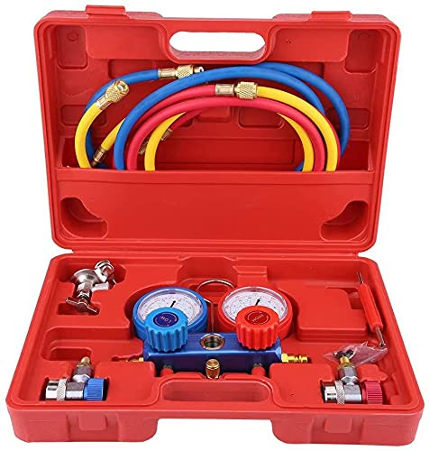 KATSU Tools R134a A/C Juego de manómetros para aire acondicionado con herramienta de manguera de recarga de 5 pies