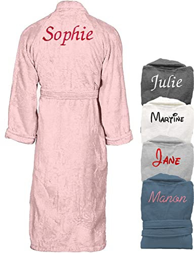 KDO MAGIC Peignoir de bain femme personnalisé - Prénom brodé - Matière éponge - Plusieurs coloris - Cadeau Saint-Valentin, anniversaire, fête des mères (XL, Rose)