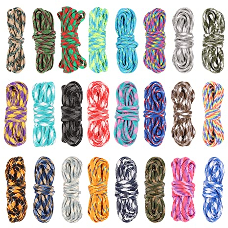 24 x Cuerda Paracord 550 Para Pulseras 4mm Paracord Accesorios Paracord 550 Kit Paracord Kit De Cuerda, Paracord Cord 550, Nylon Pulsera Paracord Para Hacer Brazaletes, Trenzas, Manualidades, Acampar