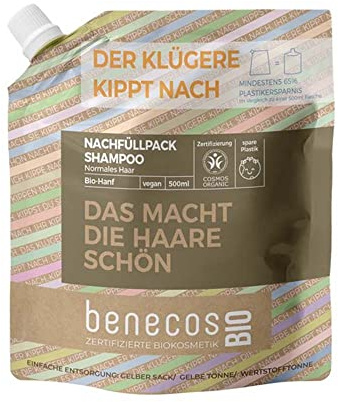 benecosBIO - Nachfüllbeutel Shampoo Normales Haar BIO-Hanf | DAS MACHT DIE HAARE SCHÖN - vegan -