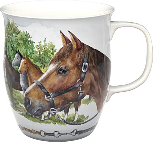 IHR - BOC 963400 - Becher, Pferde, Nikas Family, Porzellan, Bone China, 10cm x 9cm, spülmaschinen- und mikrowellengeeignet, 375ml