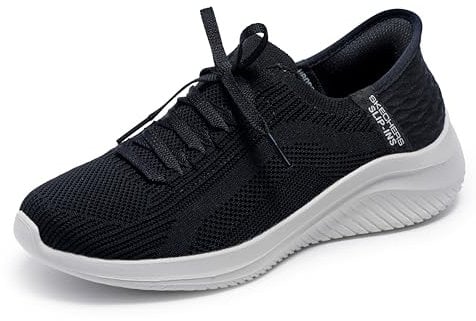 Skechers Mädchen Ultra Flex 3.0 Hausschuh, Schwarzer Strick mit Weißem Rand, 35.5 EU