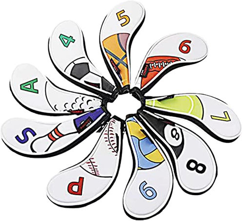 2 Pcs Iron Head Covers - 9PCS Thick and Soft Golf Iron Covers with Ball Pattern & Number Design,Durable Golf Club Covers Golf Accessories for Men Women Gifts Lear-au